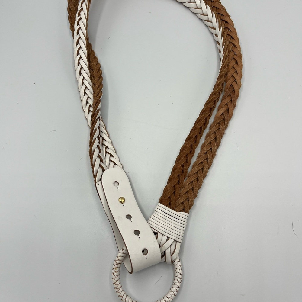 Express White and Brown Braided Leather Belt